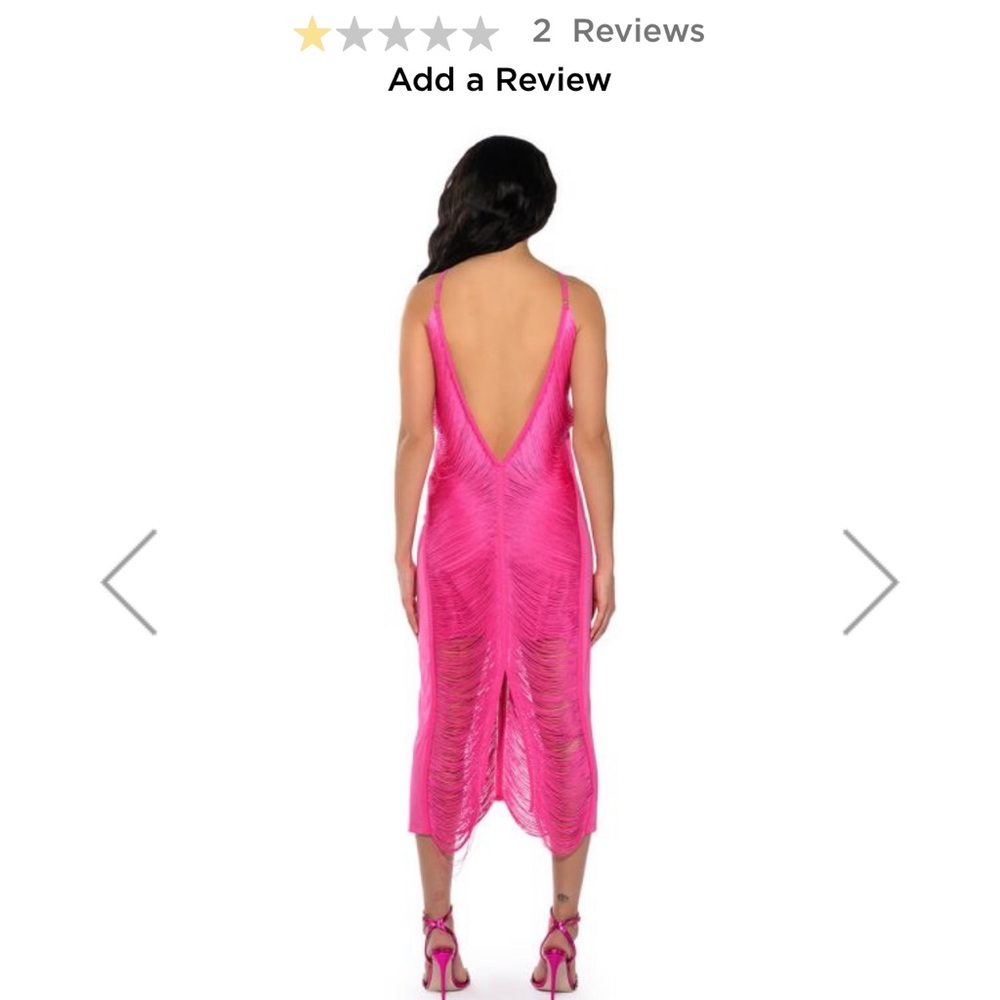 NEW IDEAS LOW BACK FRINGE MIDI DRESS IN PINK